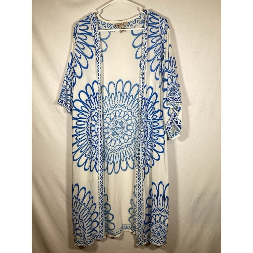 FREE MARKET Duster Small Blue and White Summer Bohemian Cottagecore Beach Greece